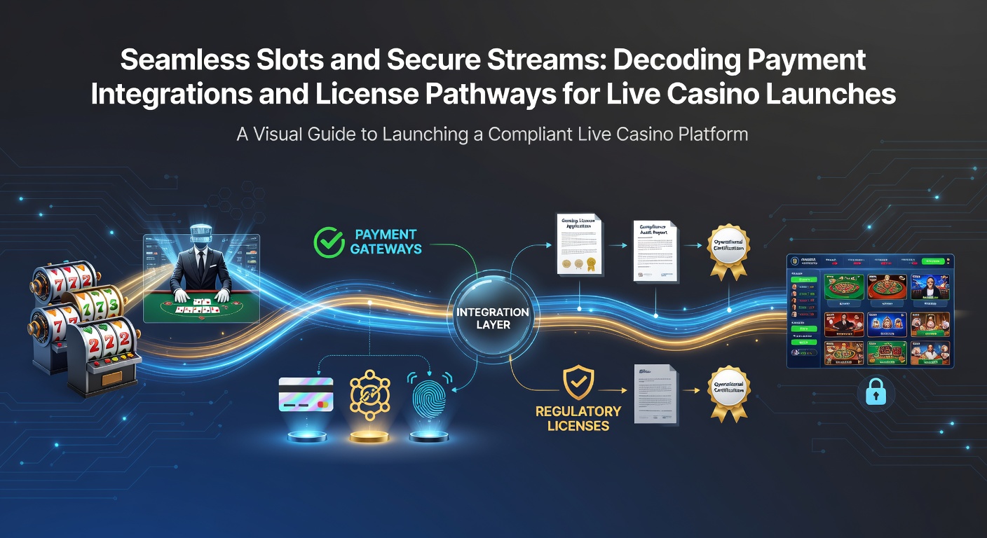 Grafik zeigt nahtlose Integration von Slot-Maschinen und sicheren Live-Streams in einem Casino-Launch-Szenario